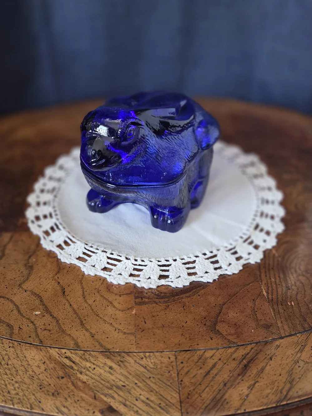Vintage Cobalt Blue Glass Rabbit Bunny Covered Dish / Candy Dish *See Pics*